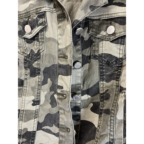 Jou Jou Military Style‎ Camo Jacket Silver Buttons. Flap & Side Pockets Wm Sz SM - Picture 3 of 8